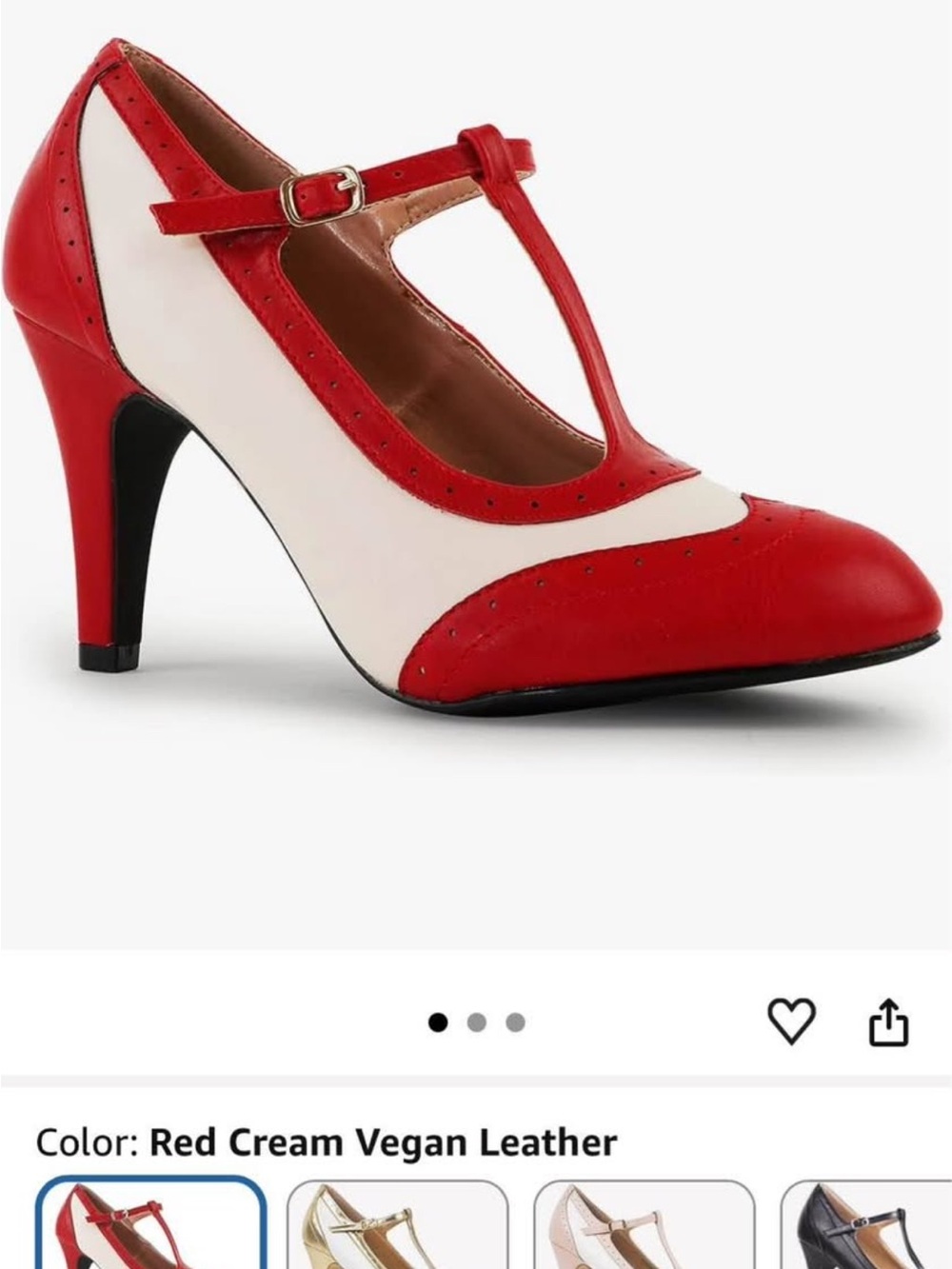 Red and Cream T‑Strap High Heel Pumps